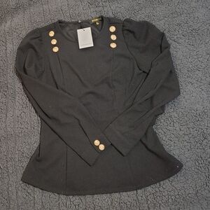 Sugarlips Elegant Black Blouse with Gold Accents